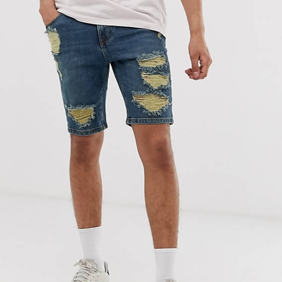 Ripped Dark Washed Denim Short - Picture 2 of 4
